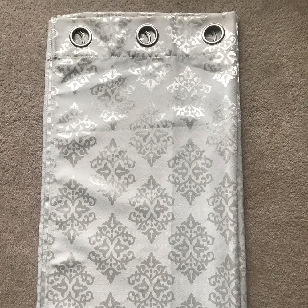 Two panel curtain set -white with silver accents